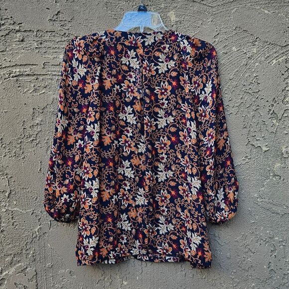 Banana Republic Navy Blue and Orange Floral Blouse - Picture 10 of 11